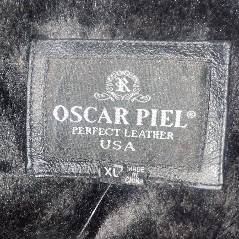 OSCAR PIELE PERFECT LEATHER Black genuine Leather Jacket pockets Lined XL - Picture 9 of 13